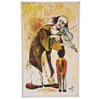 Jaren 70 Olieverf Op Doek Clown Gesigneerd thumbnail 1