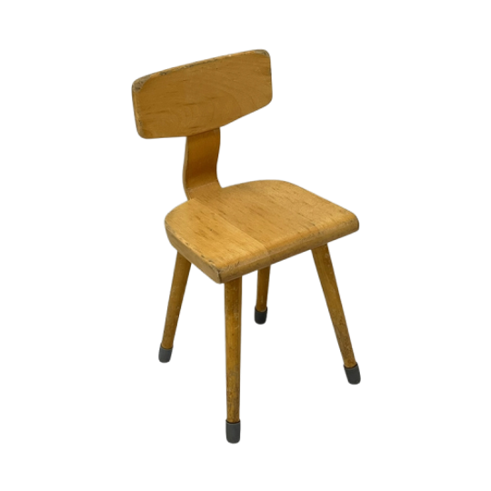 Schoolstoeltje Schuine Pootjes Vintage Hout 1