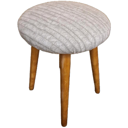 * 50's Vintage Krukje Opnieuw Gestoffeerd Poefje 1