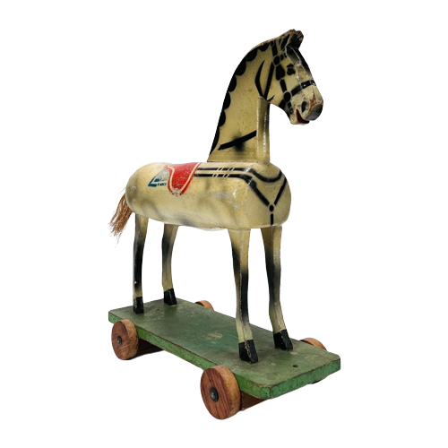 Vintage Houten Speelgoed Paard Op Wieltjes, Duitsland Jaren '30