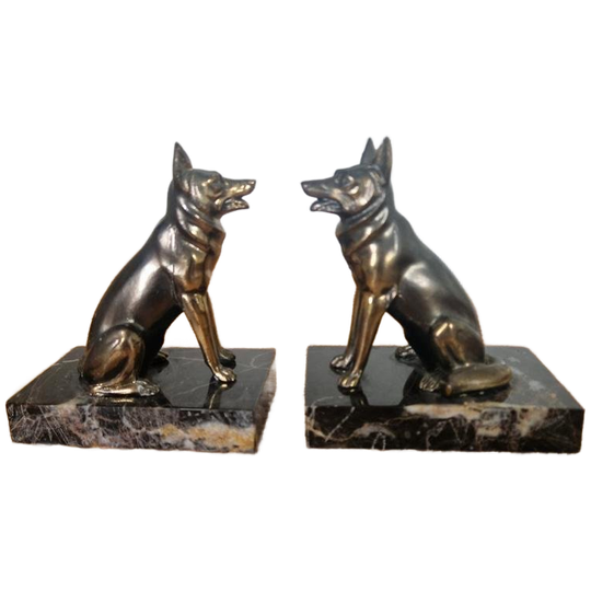 Art Deco Herder Hond Marmer Boekensteunen. 1