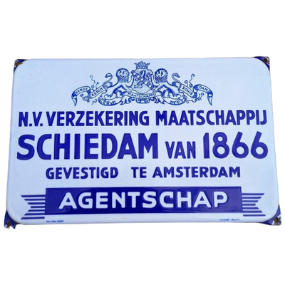 Emaille Bord N.V. Verzekering Maatschappij Schiedam Van 1866