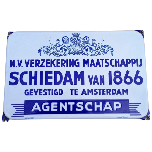Emaille Bord N.V. Verzekering Maatschappij Schiedam Van 1866