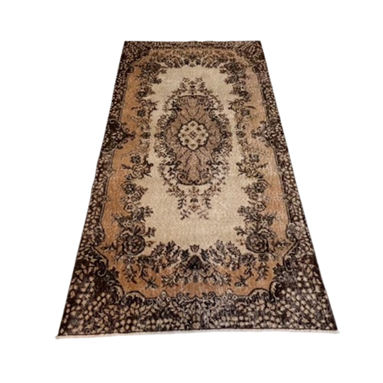 Bruin En Roze Vintage Yuruk Vloerkleed 112 X 207 Cm, 1960's 1