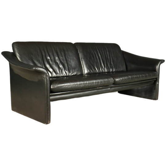 Vintage Zwart Lederen Bank – Jaren 70 1