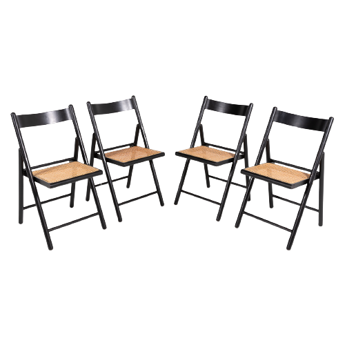 Vintage Italian Design Set Of 4 Foldable Chairs / Inklapbare Stoelen / Eetkamerstoelen From 1980’S