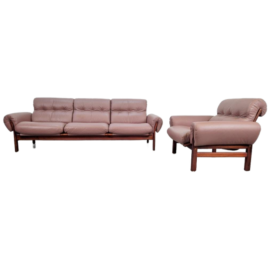 Vintage Coja Bank & Fauteuil Zweden '70 Leer Palissander 1