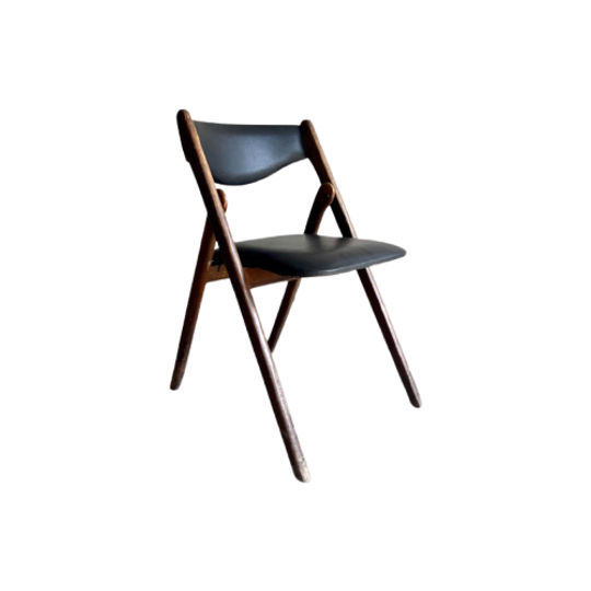 Pair Of Coronet Leather And Wooden Folding Chairs By Norquist 1