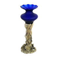 Rodean - Italy - Cobalt Blue Colored Glass Bowl On Silver Base With A Floral Scene - Original Sta