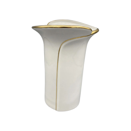 Fena White Pinstripe Gold Vase