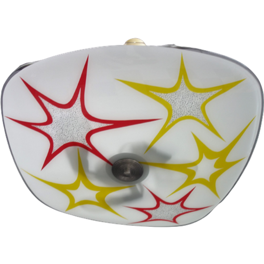 Ceiling Lamp By INVA In White Glass Red And Yellow Stars 1960s 1