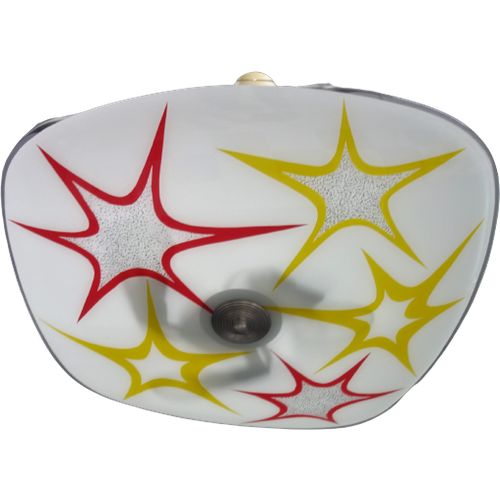 Ceiling Lamp By Inva In White Glass Red And Yellow Stars 1960S