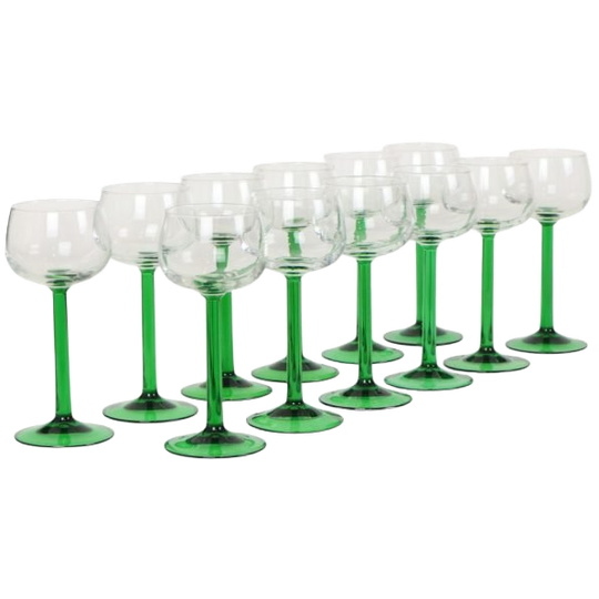Set Van 12 Vintage Luminarc Elzas Wijnglazen Dikke Groene Steel 1