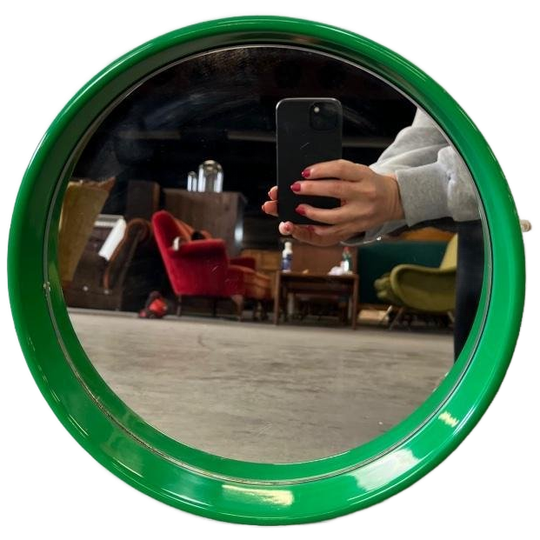 Vintage Ronde Groene Spiegel Space Age 1