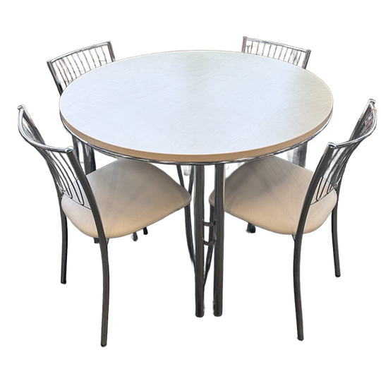 Retro Eethoek - Ronde Tafel Met 4 Chromen Stoelen 1