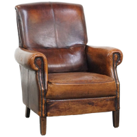 Vintage Stoere Schapenleren Armchair Met Een Hoge Rug En Een Goed Zitcomfort