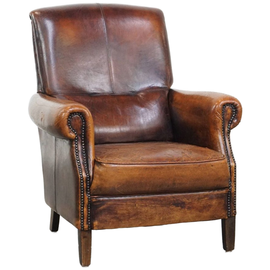 Vintage Stoere Schapenleren Armchair Met Een Hoge Rug En Een Goed Zitcomfort 1