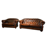 Ruime Engelse Chesterfield Zithoek 3+2 Zits Antiek Rood Bruin