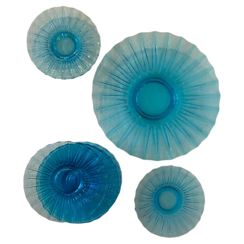 Gebaksbordjes En Serveerschaal Van Ijs-Blauw Glas , 60S