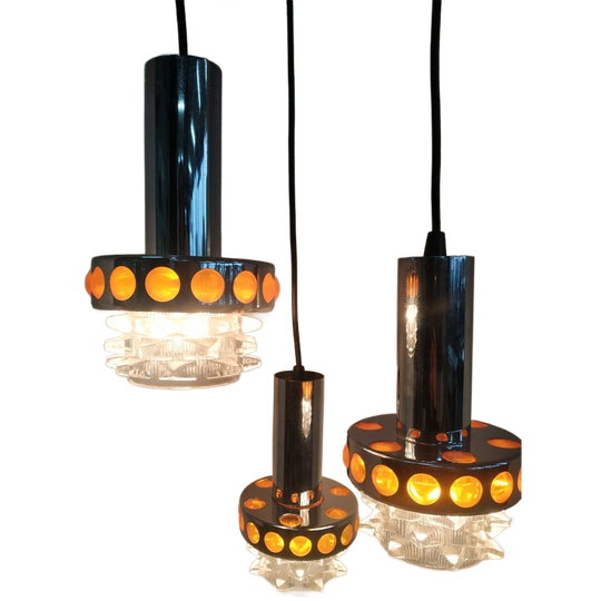 Vintage Jaren 60/70 Massive/Raak Cascade Design Hanglamp (3 Lampen) 1