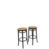 Set Jaren 50 Houten Barkrukken Met Webbing Uit Frankrijk
