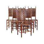 Set Van 6 Schuitema Eetkamerstoelen Uit De Shaker Collectie Met Gevlochten Leren Zitting En Rugle thumbnail 1