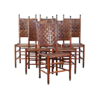 Set Van 6 Schuitema Eetkamerstoelen Uit De Shaker Collectie Met Gevlochten Leren Zitting En Rugle