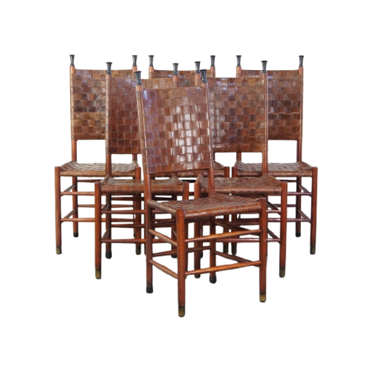 Set Van 6 Schuitema Eetkamerstoelen Uit De Shaker Collectie Met Gevlochten Leren Zitting En Rugle 1