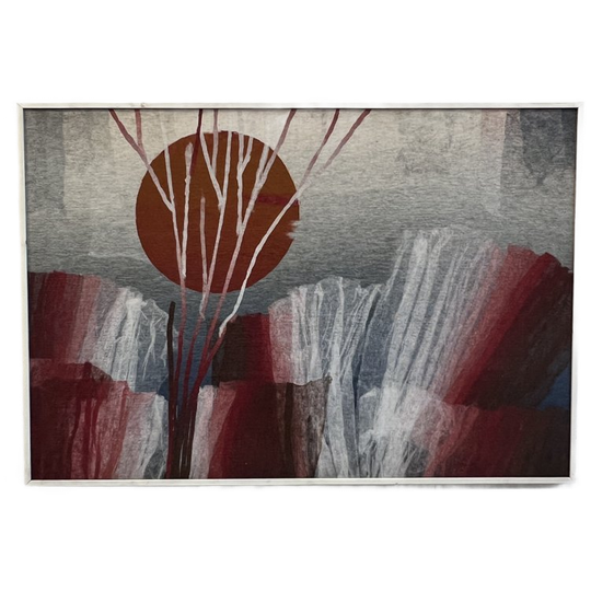 Kunstwerk, Schilderij, Ondergaande Zon, Geschilderd Op Jutte, 1980's 1