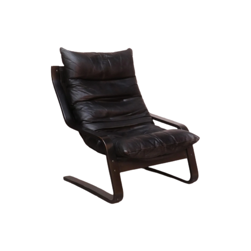 High-Back Scandianavian Lounge Chair / Fauteuil - Leder