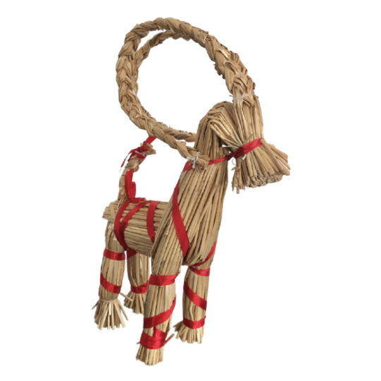 Zweedse Julbock Van Stro Met Rood Lint 33cm Hoog 1