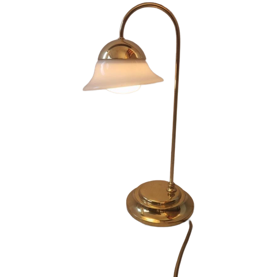 Vintage Messing En Melkglas Bloem Vorm Bureaulamp. Jaren 70 1