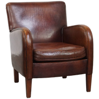 Comfortabele Schapenleren Fauteuil/ Armchair Met Een Mooi Patina En Warme Kleuren