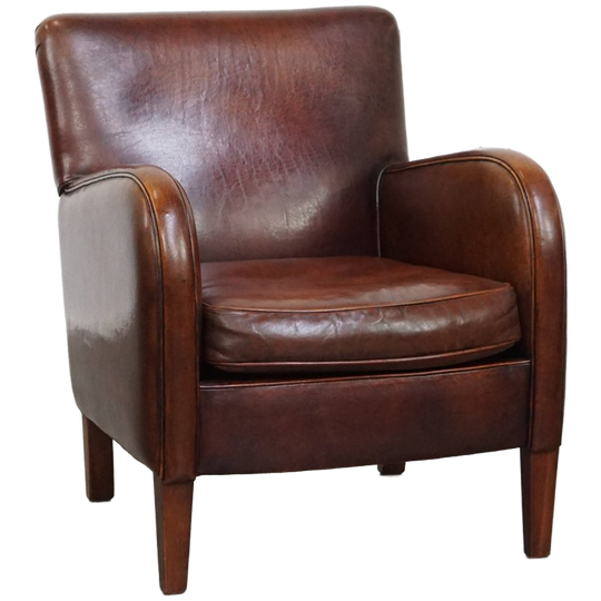 Comfortabele Schapenleren Fauteuil/ Armchair Met Een Mooi Patina En Warme Kleuren 1