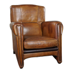 Opvallende Moderne Design Fauteuil Gemaakt Van Hoogwaardig Schapenleer thumbnail 1