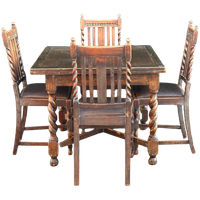 A 1920S Oak Draw-Leaf Dining Table, On Barley-Twist Legs  And 4 Stoelen