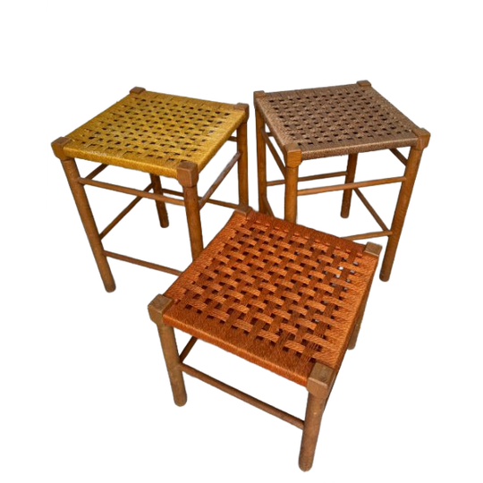 Unieke Set Van 3 Vintage Scandinavische Krukjes (jaren 70) 1