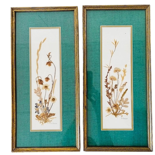 Set Vintage Droogbloemenschilderijen Turquoise 1