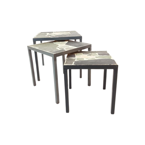 Vintage Stone Side Table Set | Nesting Tables Grey