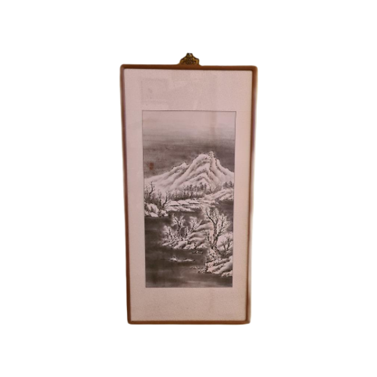 Chinese Aquarel Berg In De Sneeuw Circa 1900. 1
