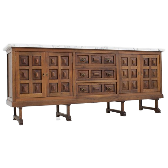 Spanish Brutalist Sideboard Solid Wood And Marble 1