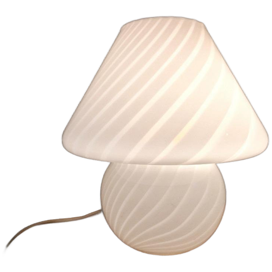 Murano Witte Swirl Mushroom Lamp, Jaren 70 1