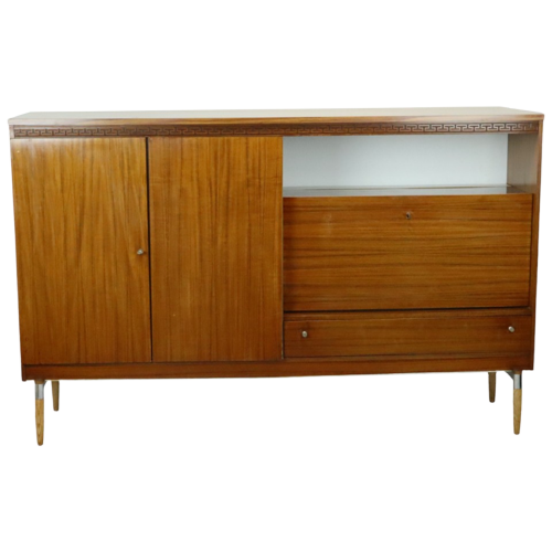 Vintage Mid Century Highboard Kast Lade En Deuren Teak Fineer 200Cm