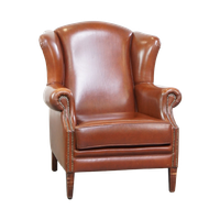 Correcte, Comfortabele, Luxe Engelse Stijl Oorfauteuil Gemaakt Van Cognac Kleurig Rundleer