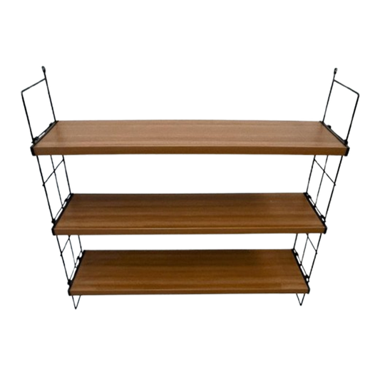 Vintage Wandrek Draadstaal - 3 Planken Met Houtmotief 1