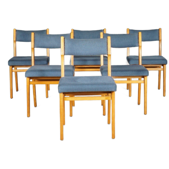 Set Van 6 Vintage Eetkamerstoelen – Blauw 1