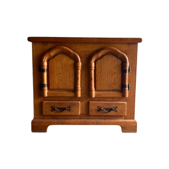 Brutalist 2 Doors Oak And Brass Cabinet 1