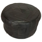 Vintage Leren Peof Ottoman, Zwart thumbnail 1