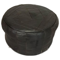 Vintage Leren Peof Ottoman, Zwart
