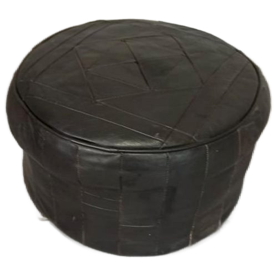 Vintage Leren Peof Ottoman, Zwart 1